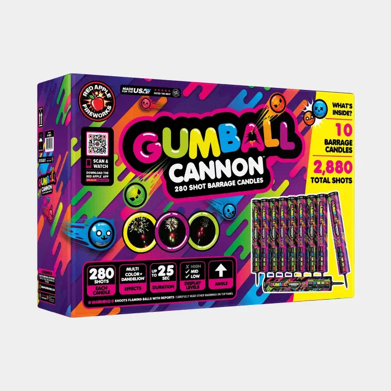Gumball® Cannon™ 280 Shots Roman Candle Barrages - Image 3