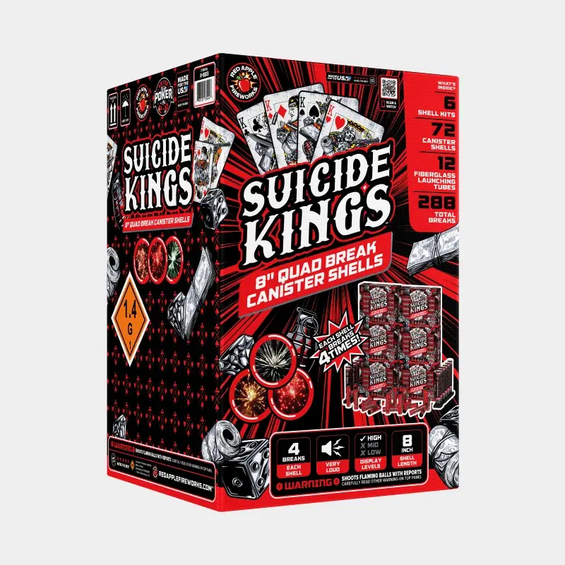 Suicide Kings™ 12 Shot 8 Inch Quad Break Canister Shells - Image 3